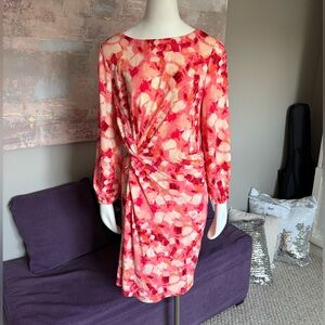 London Times Fuchsia, Pink & Orange Long Sleeve Ruched Cocktail Dress Size 12